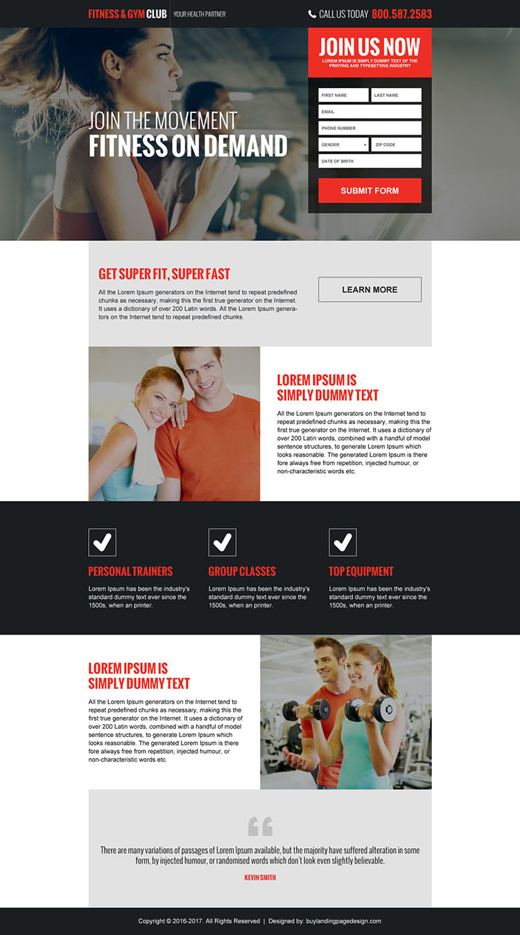 gym and health club membership generating landing page