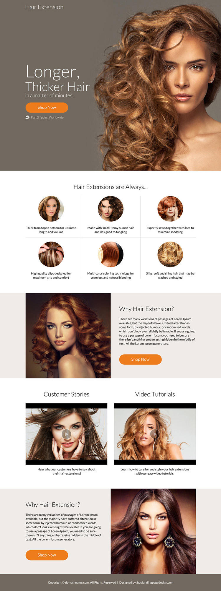 professional hair extension selling responsive landing page design