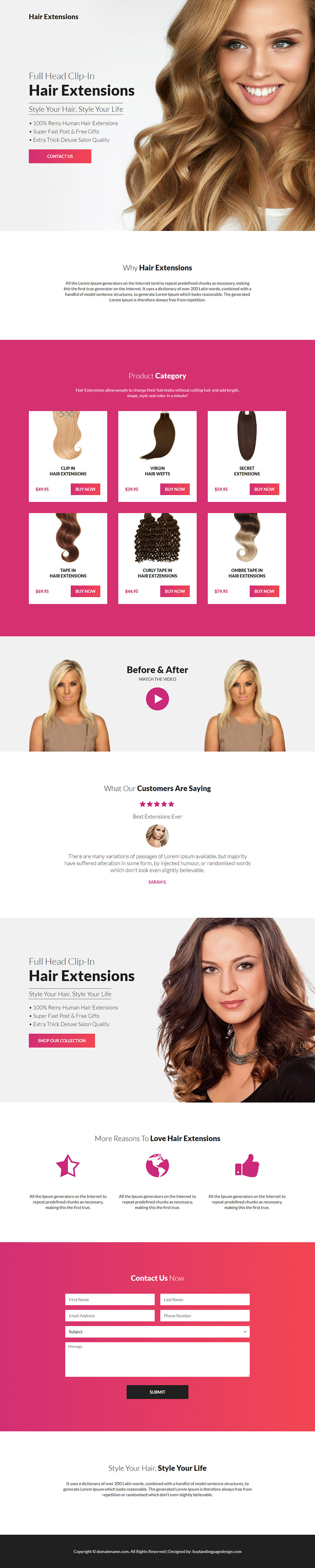 best hair extensions product selling responsive landing page