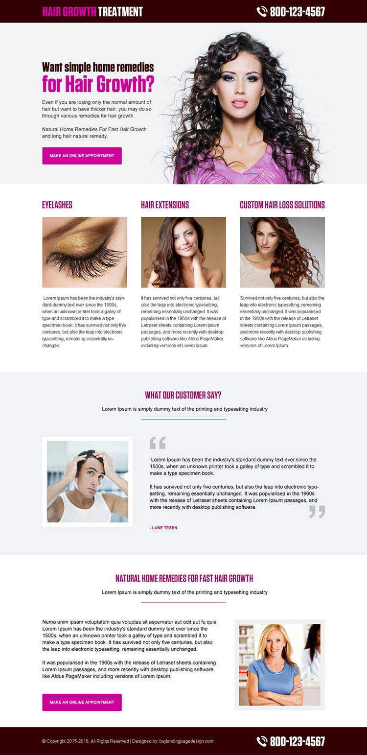 responsive hair growth treatment landing page design