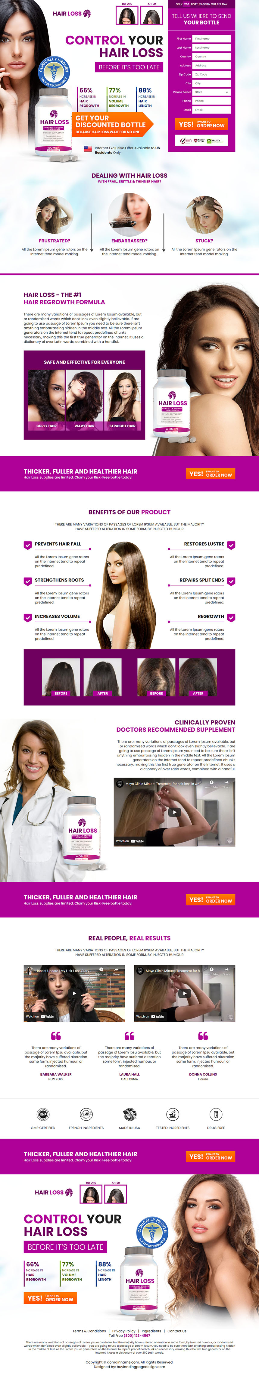 hair loss product ecommerce responsive landing page