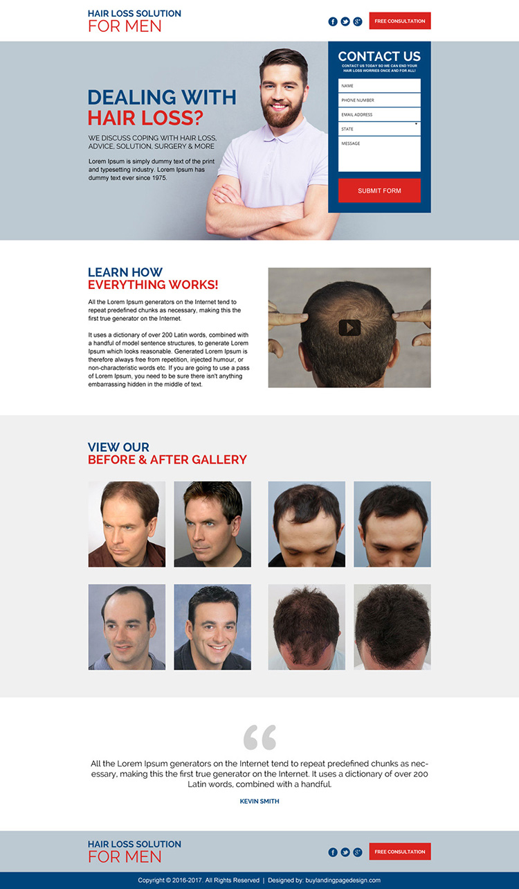 hair loss product solution for men responsive landing page