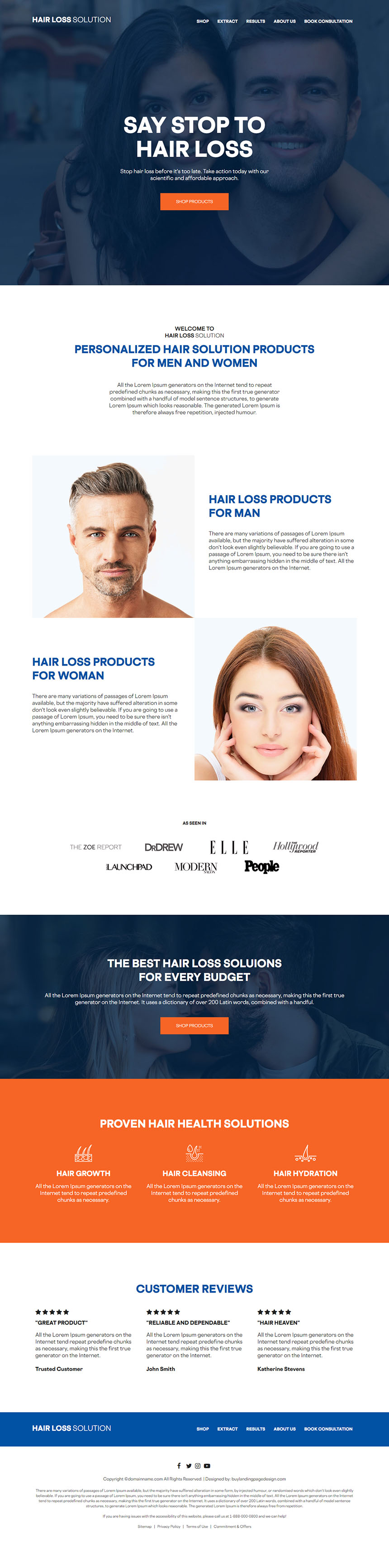hair loss solution product responsive website design