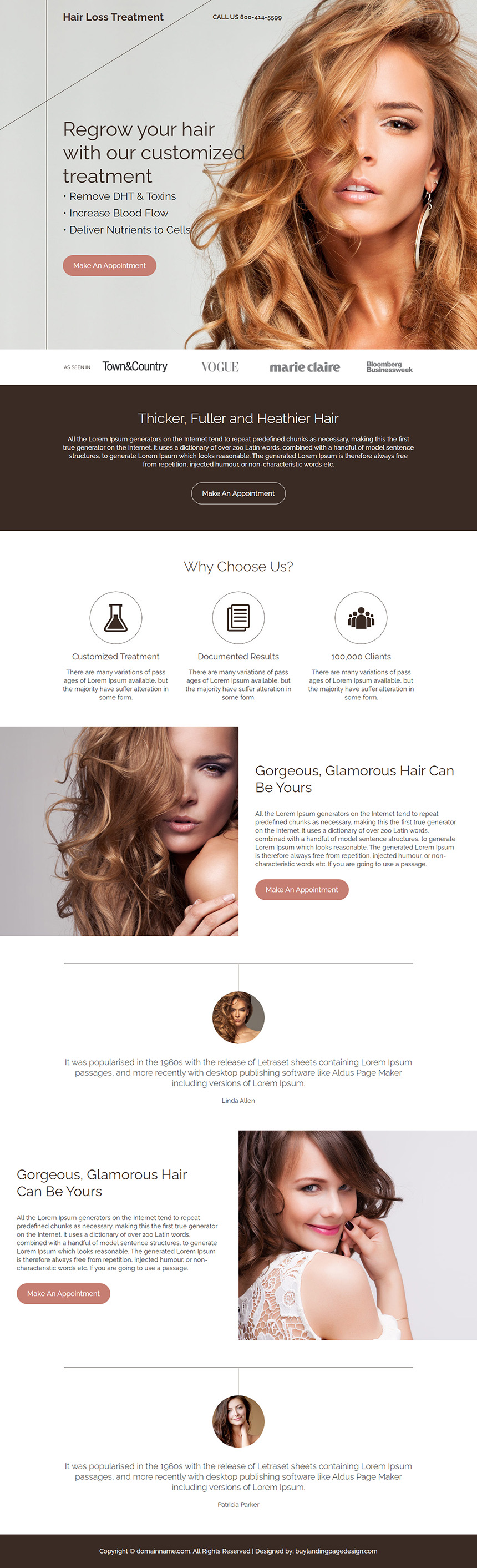 hair loss treatment responsive landing page