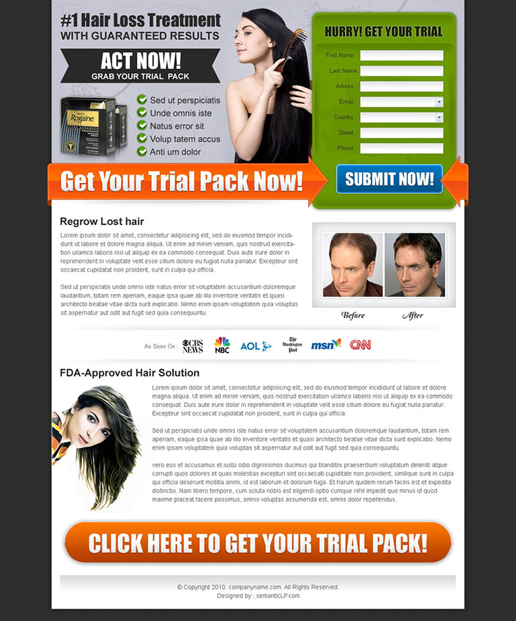 hair loss treatment lead capture squeeze page