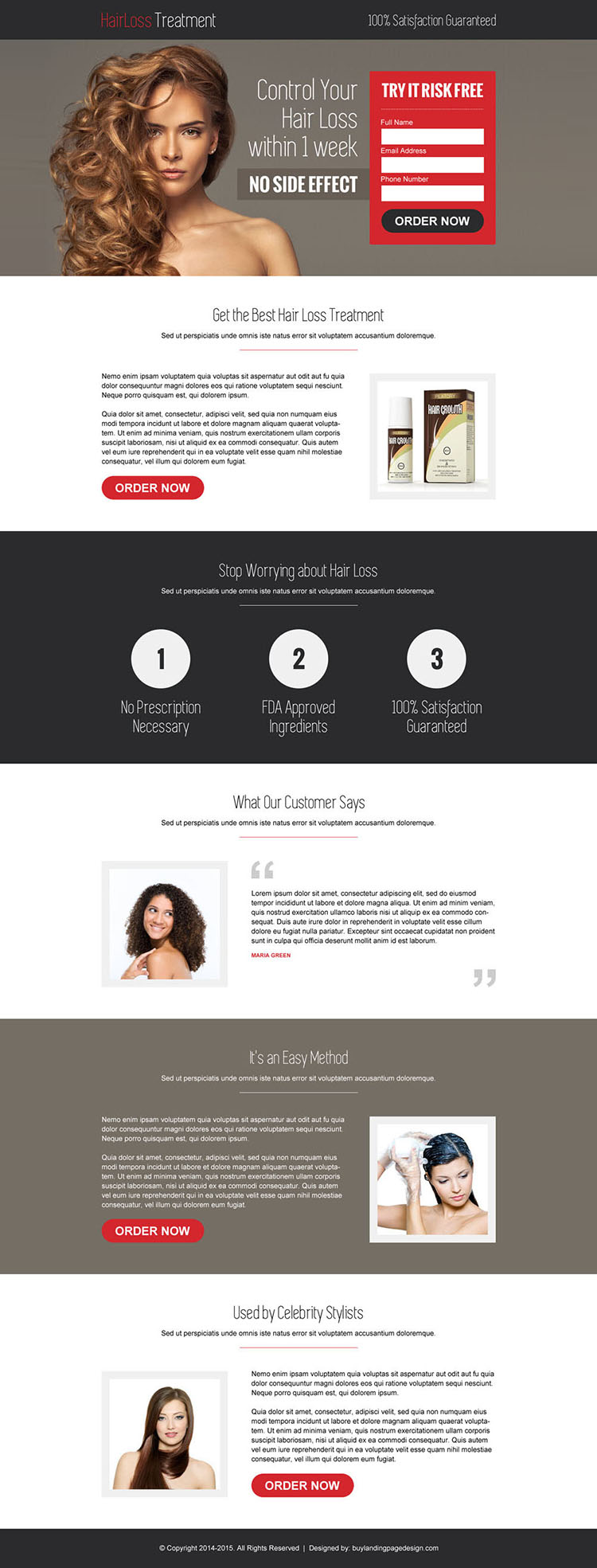 hair loss product selling lead capture responsive landing page design