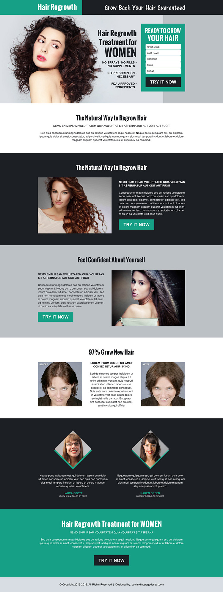 hair regrow product selling responsive landing page design