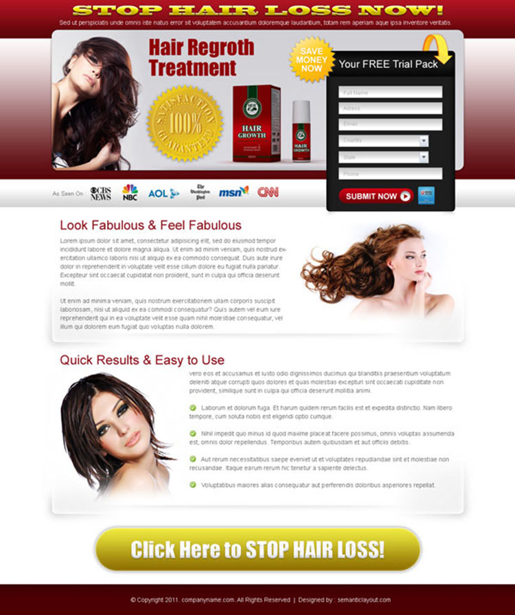 hair regrowth product lead capture landing page