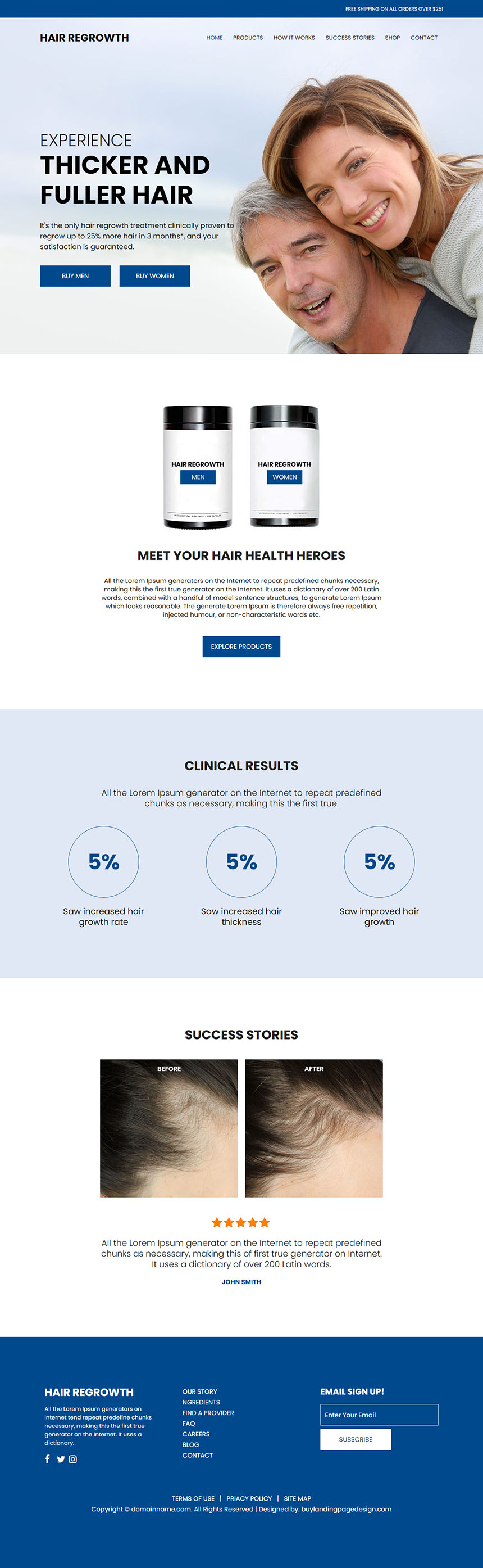 hair regrowth product selling responsive website design