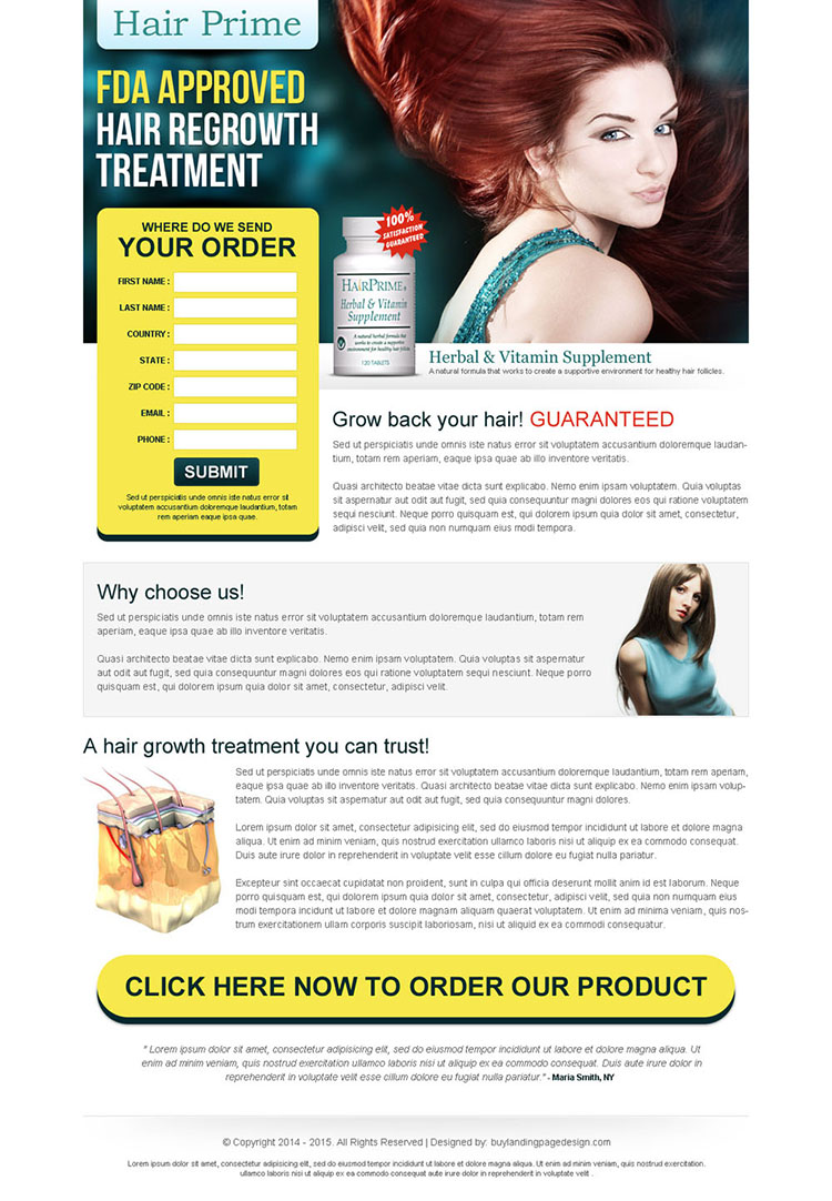 hair regrowth treatment clean and converting lead gen squeeze page design