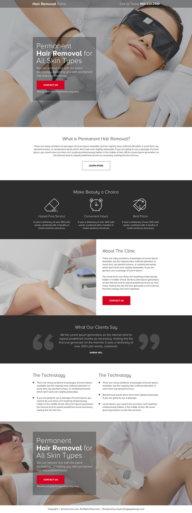 hair removal clinic responsive landing page design