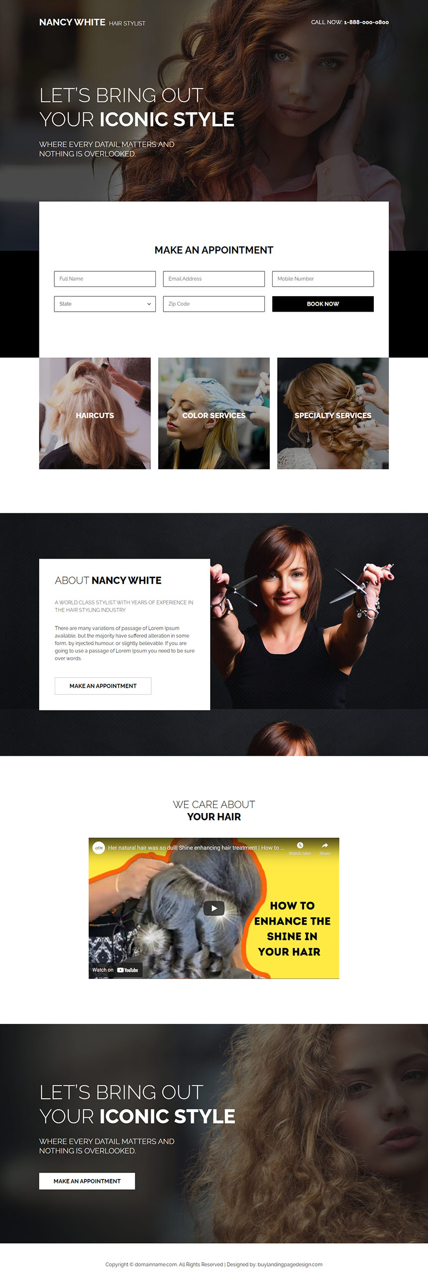 hair stylist online appointment responsive landing page