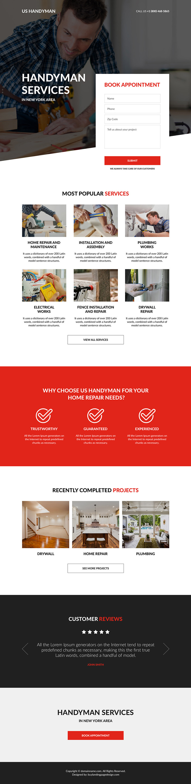 handyman service appointment booking landing page design