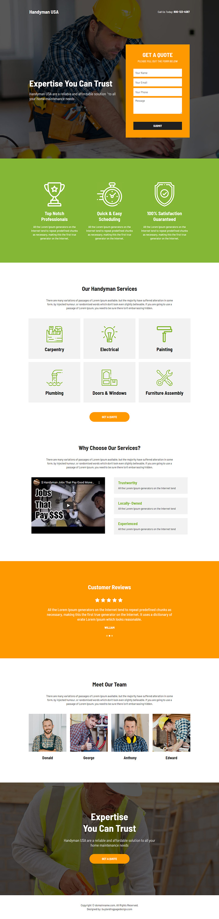 Affordable handyman service USA responsive landing page