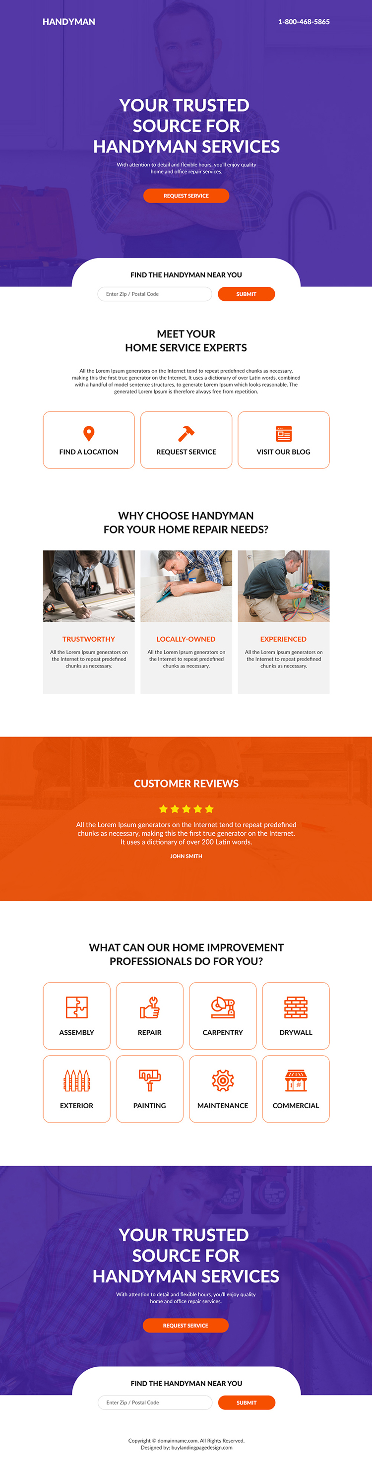 handyman services landing page design