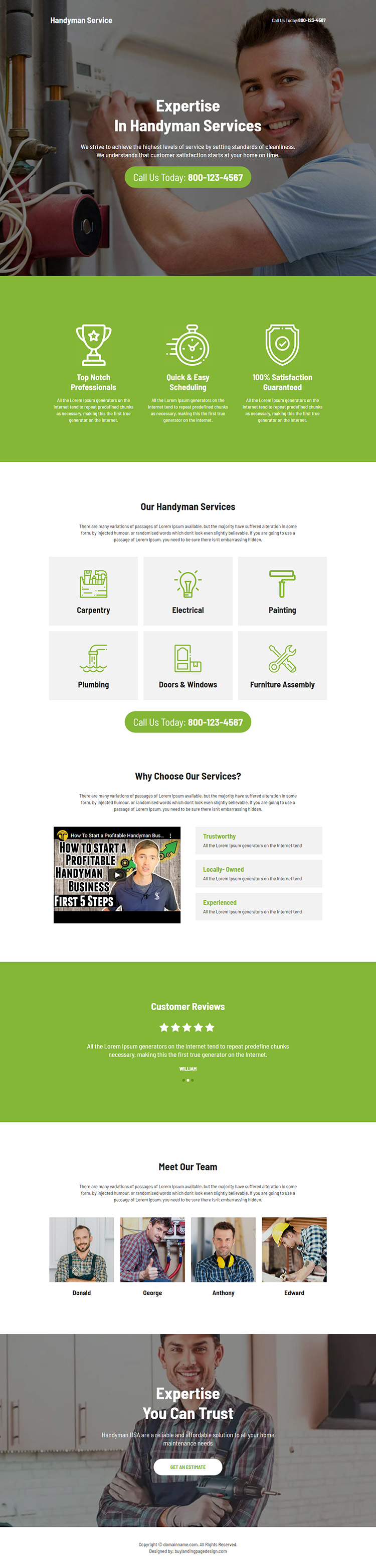 expert handyman services click to call responsive landing page