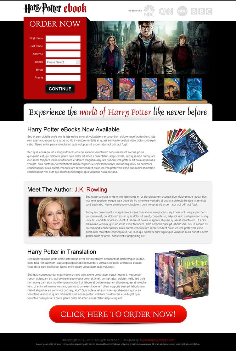 harry potter ebook lead generation appealing and attractive landing page design