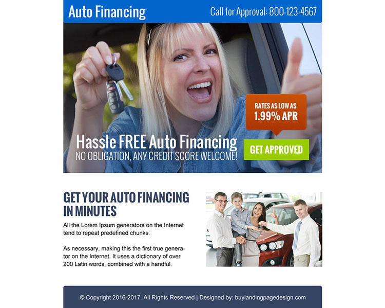 hassle free auto financing call to action ppv landing page