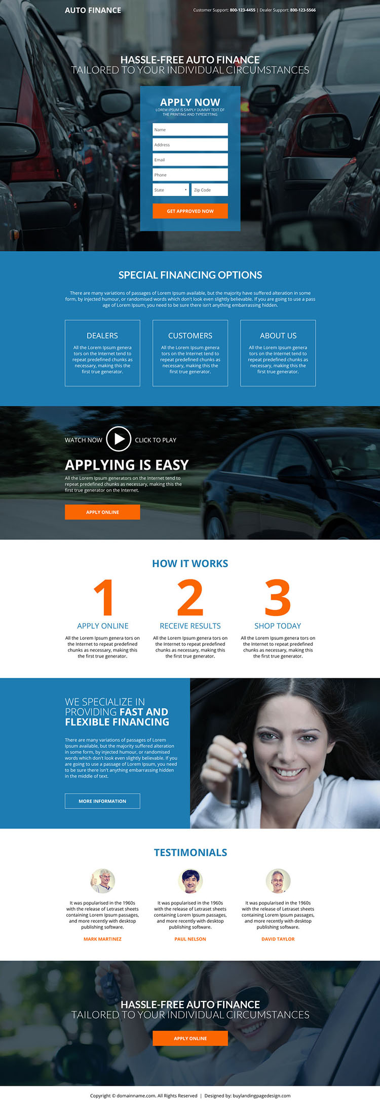 hassle free auto financing responsive landing page