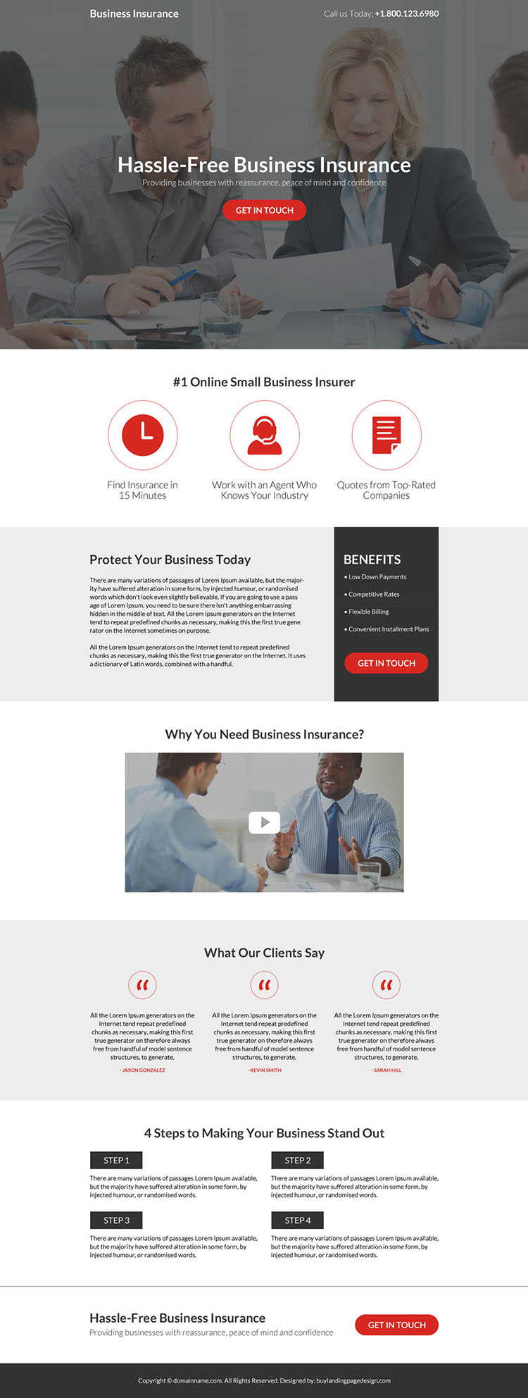 hassle free business insurance responsive landing page