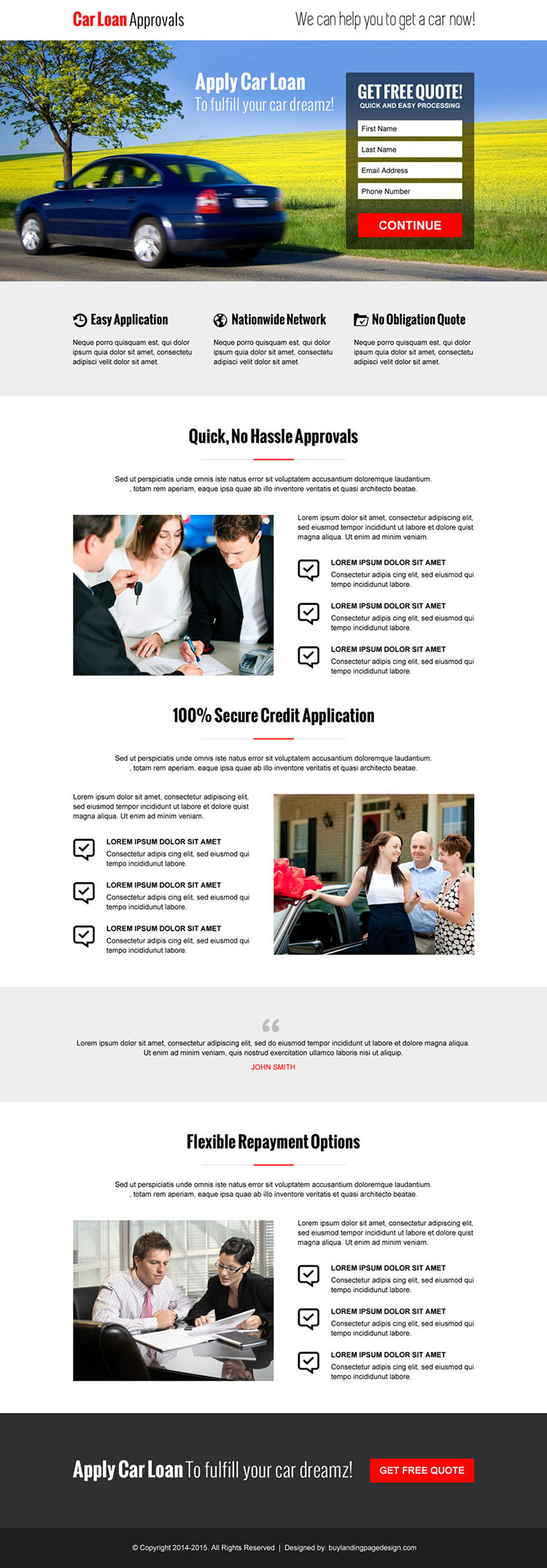 hassle free car loan approval lead capture converting responsive landing page design template