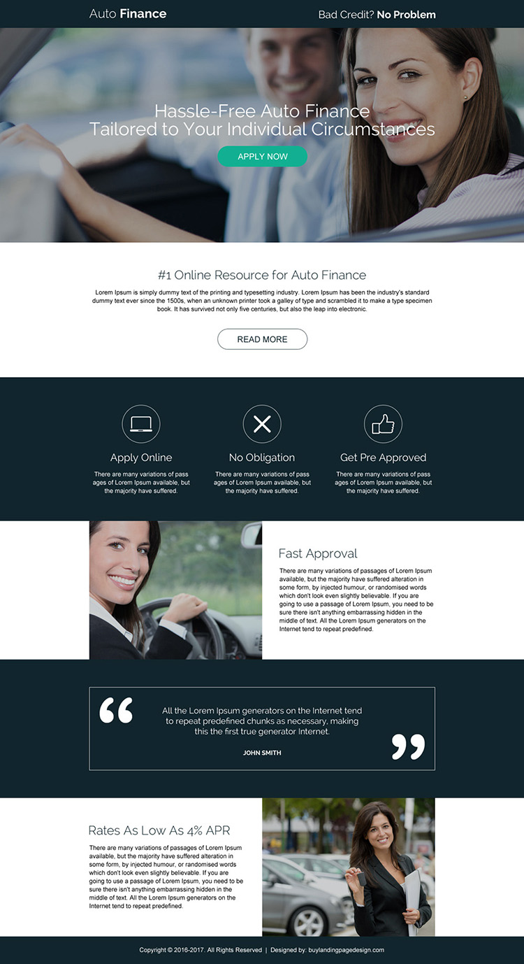 hassle free online auto finance responsive landing page design