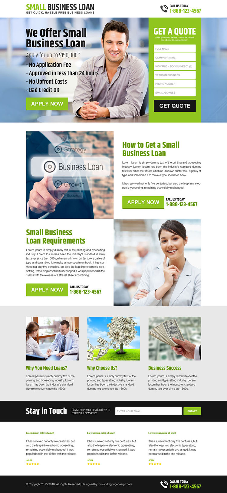 hassle free small business loan lead capturing landing page design