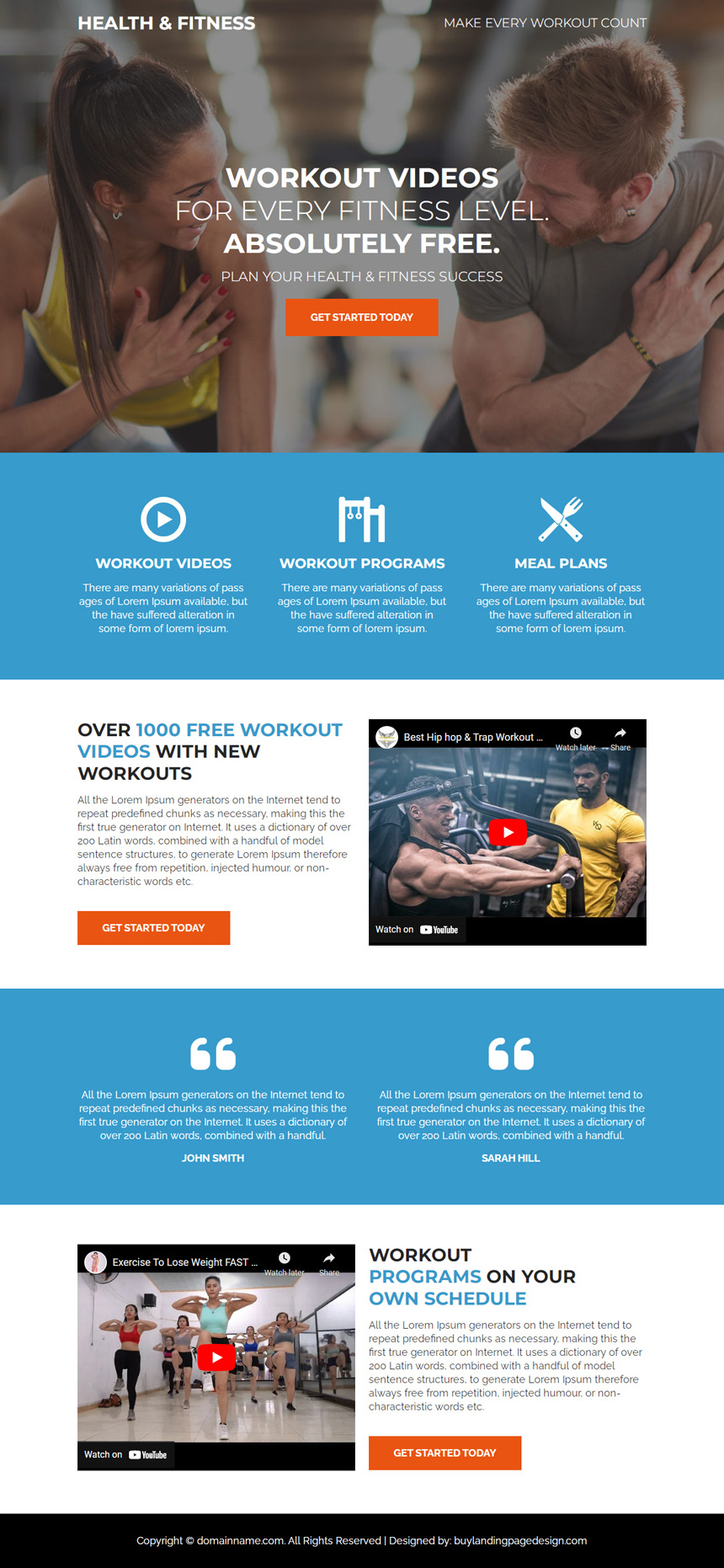 health and fitness club responsive landing page design