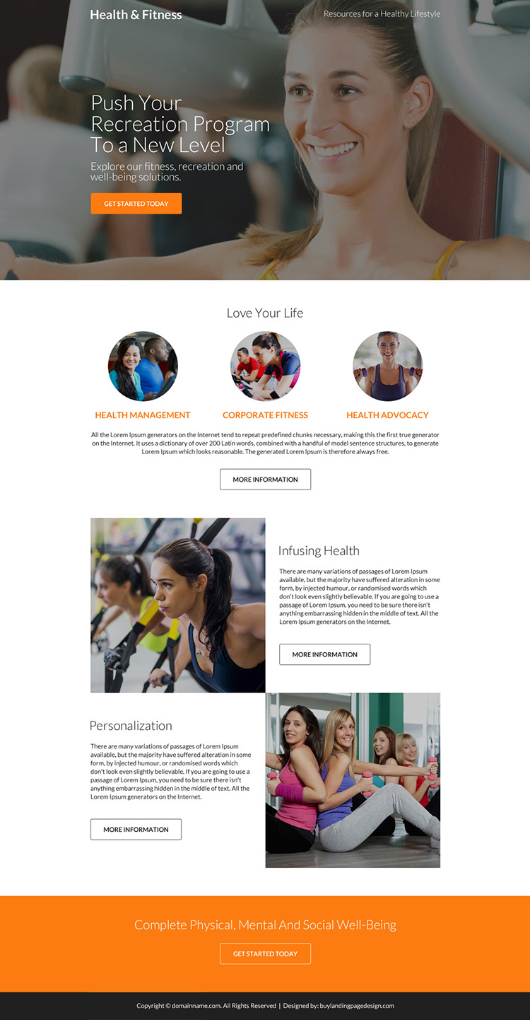 responsive health and fitness clean landing page design