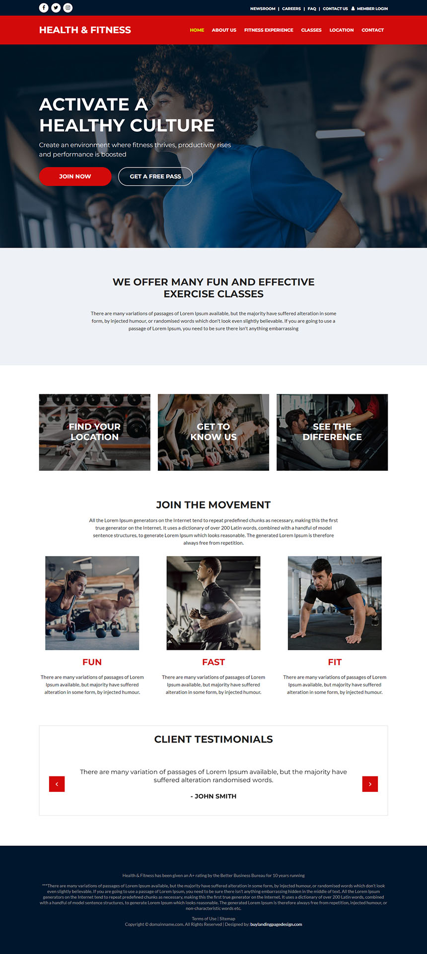 health and fitness center responsive website design