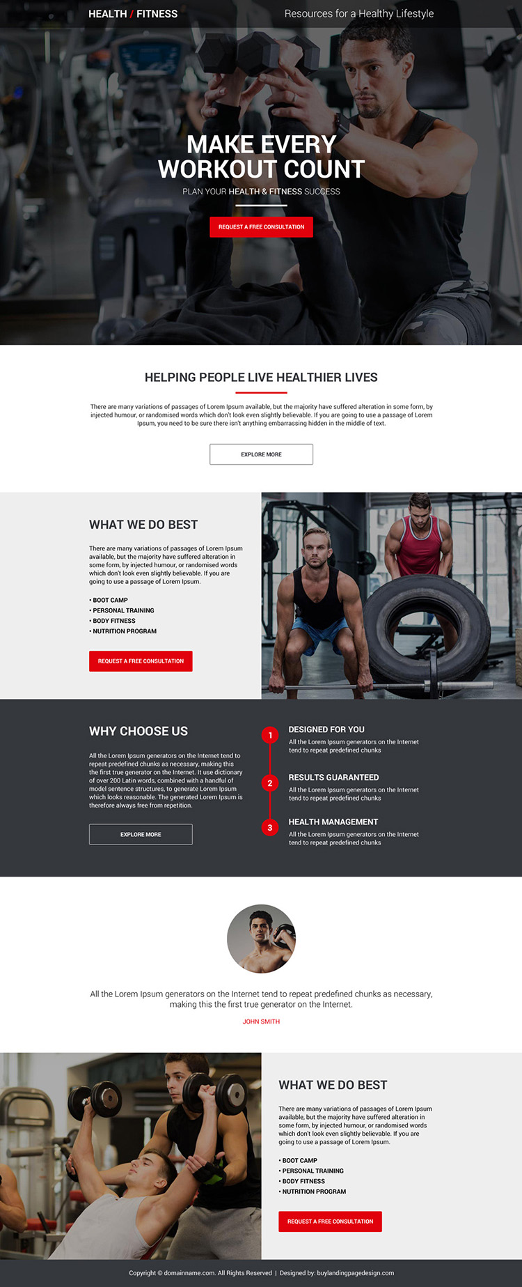 health and fitness consultation responsive landing page