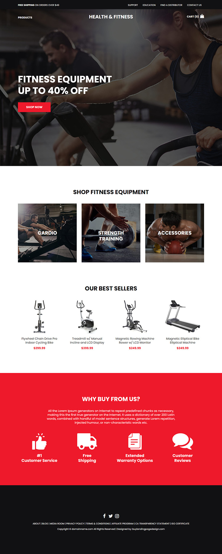 health and fitness products responsive website design