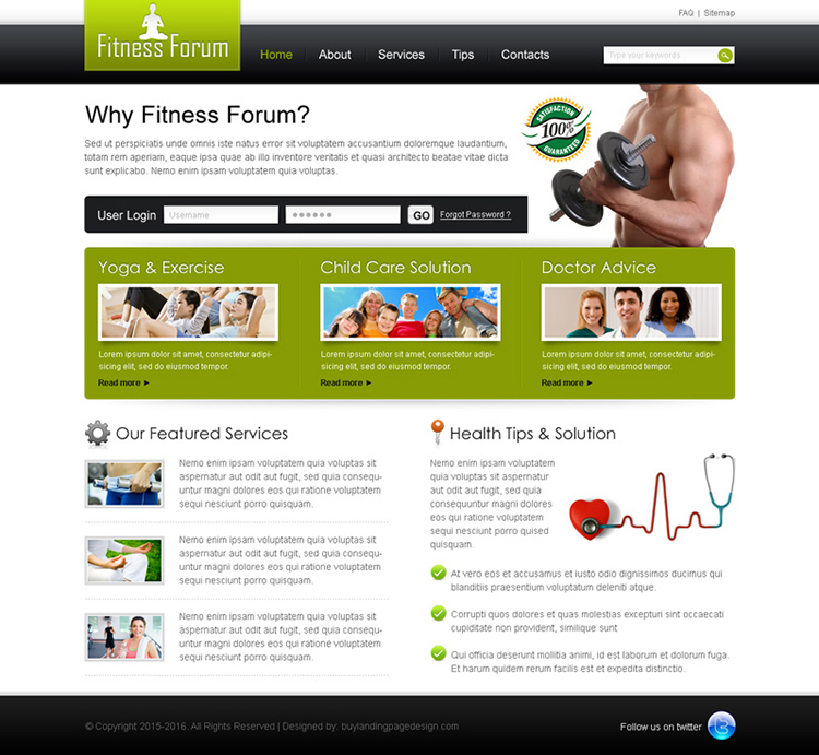 simple health and fitness website template design psd