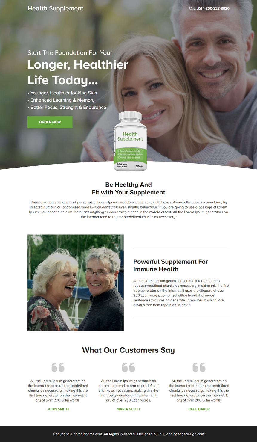 minimal health supplement responsive landing page