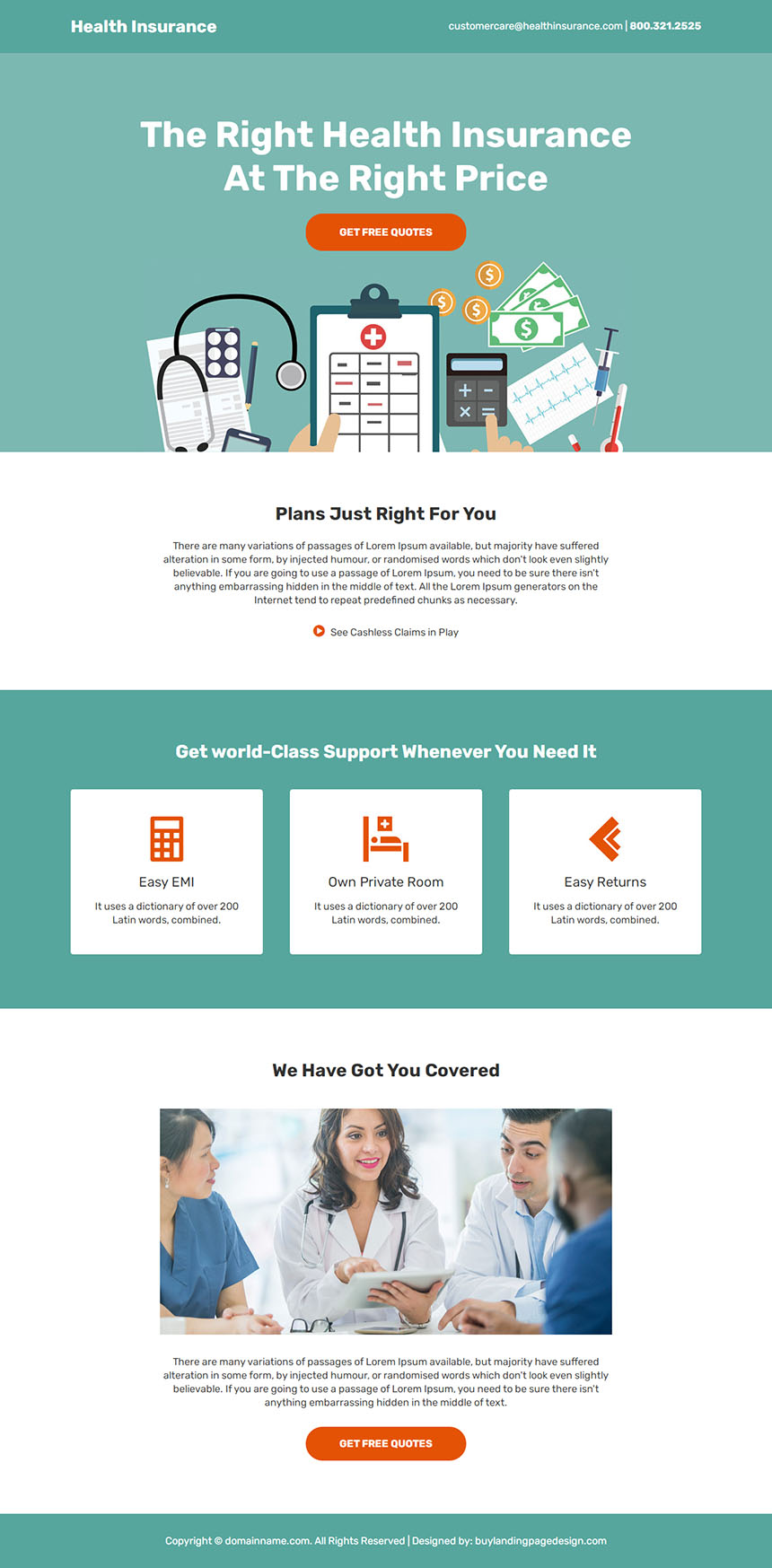 health insurance plans call to action landing page