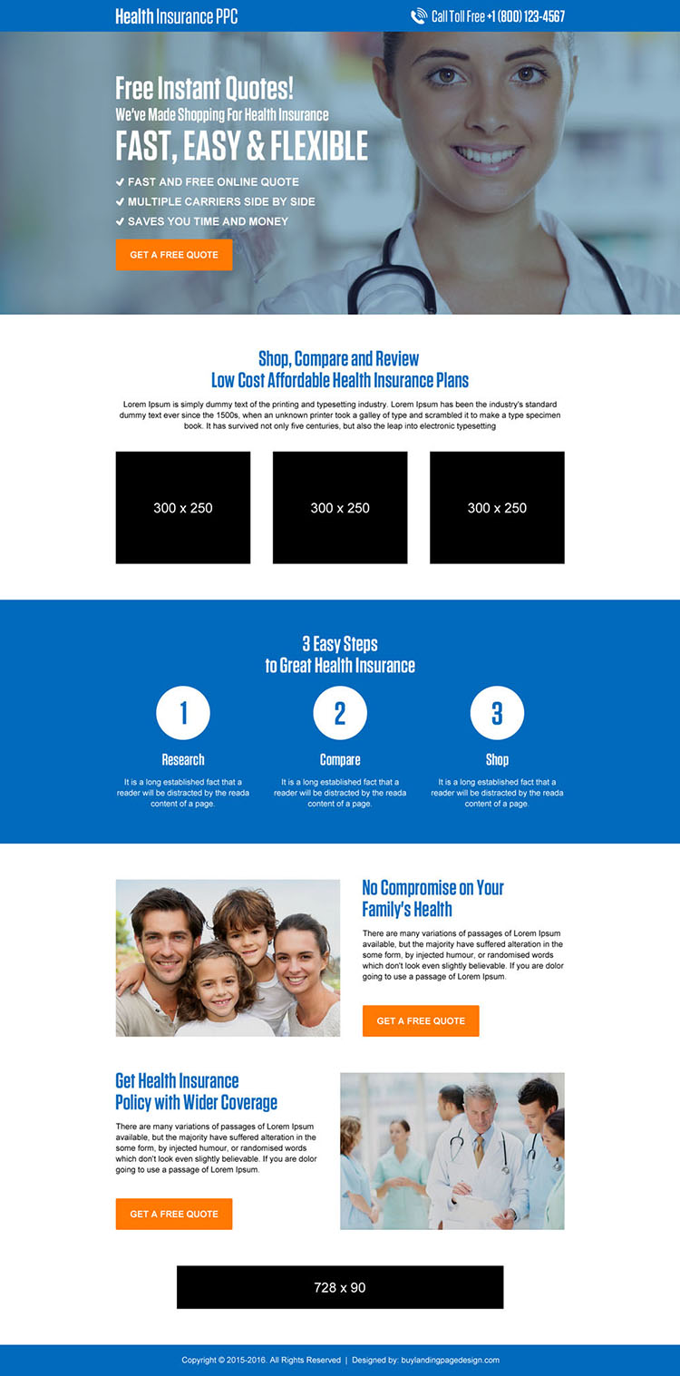 responsive health insurance professional landing page design