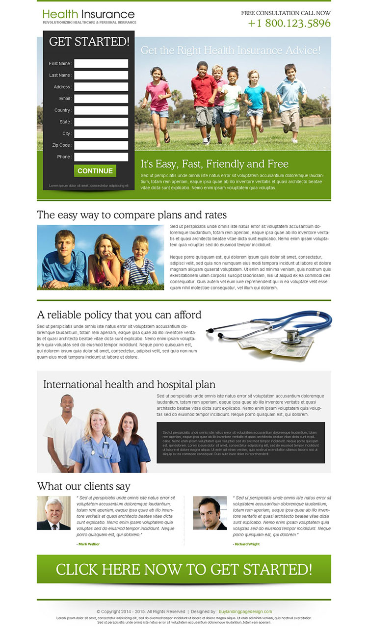 health insurance long lead capture effective squeeze page design