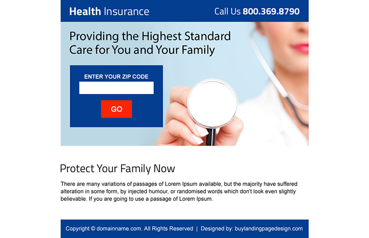 health insurance zip capturing ppv landing page