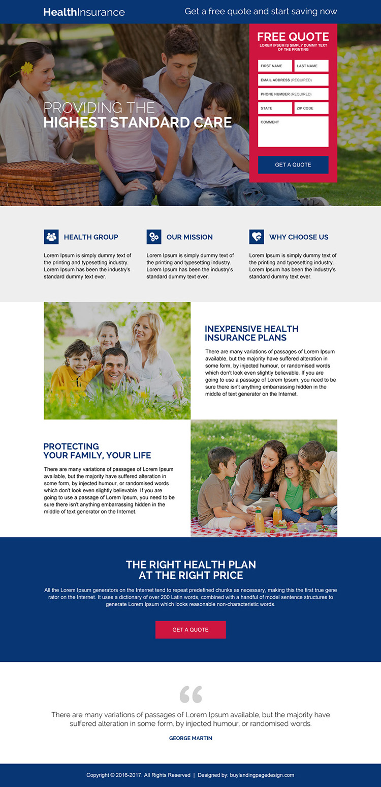 health insurance lead capturing best landing page design