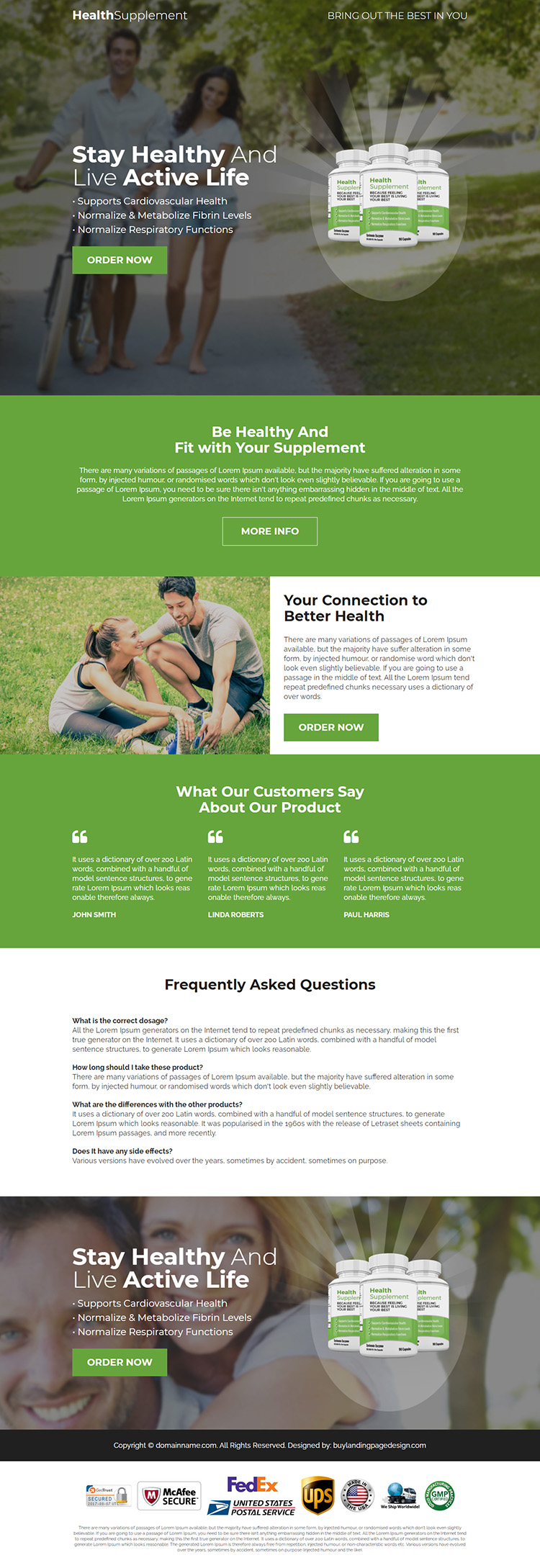 health supplement ecommerce responsive landing page