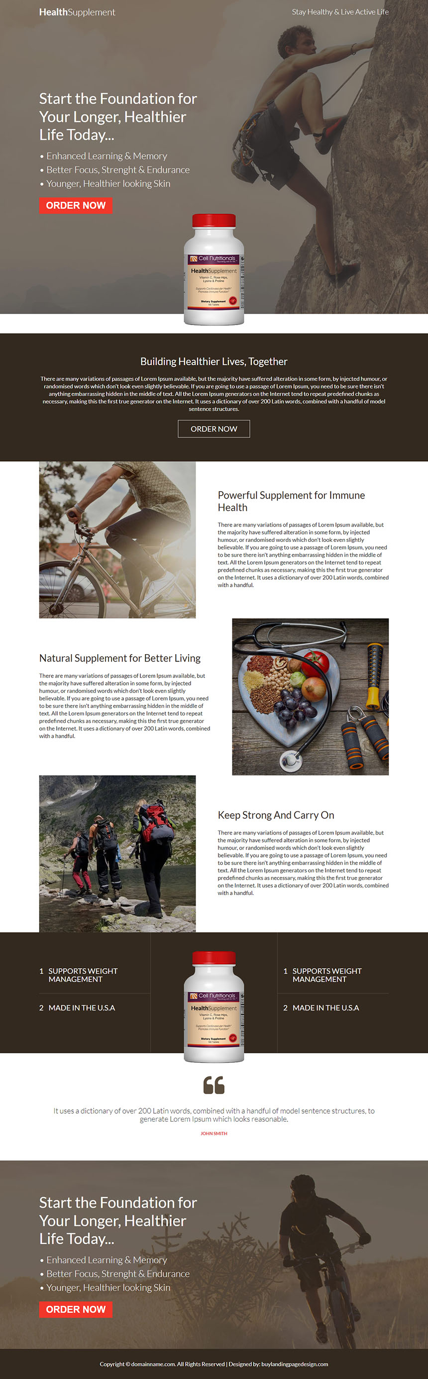 natural health supplement responsive landing page