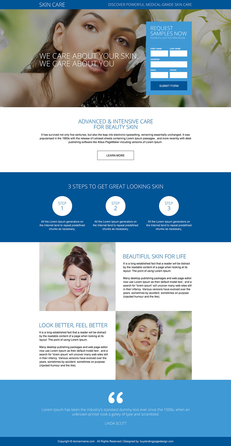 healthy skin care beauty treatment responsive landing page