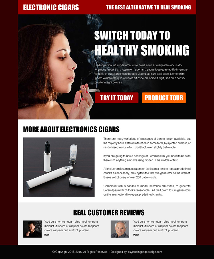 healthy smoking electronic cigar ppv landing page design