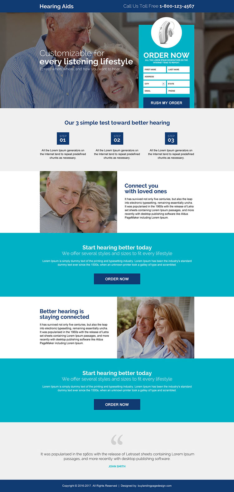 hearing aid device selling landing page design