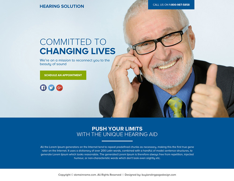 hearing solution lead funnel responsive landing page design