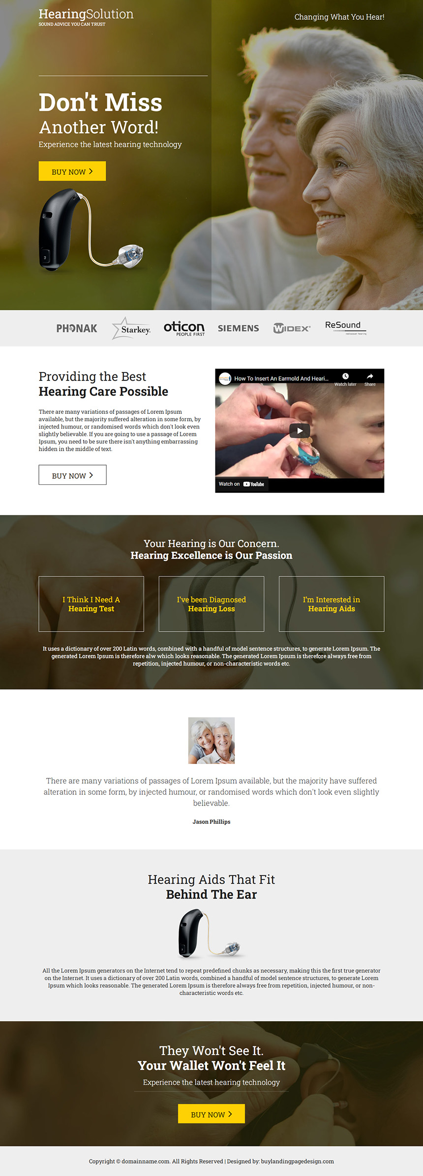 hearing solution product selling responsive landing page