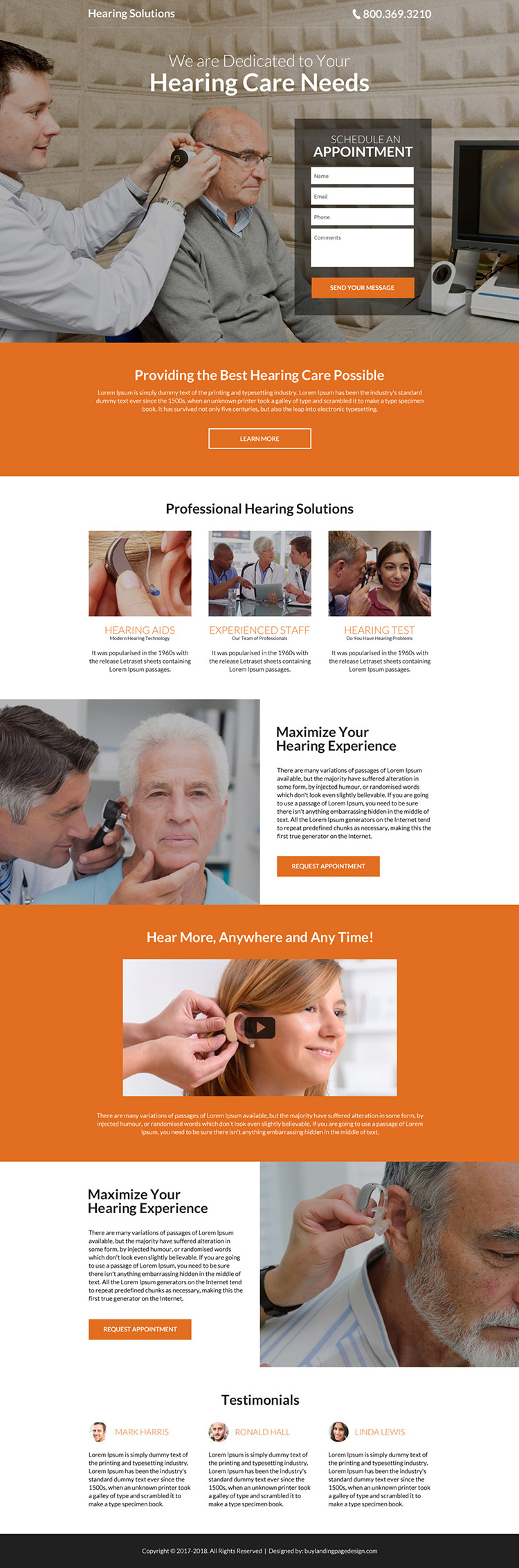 hearing solutions modern landing page design