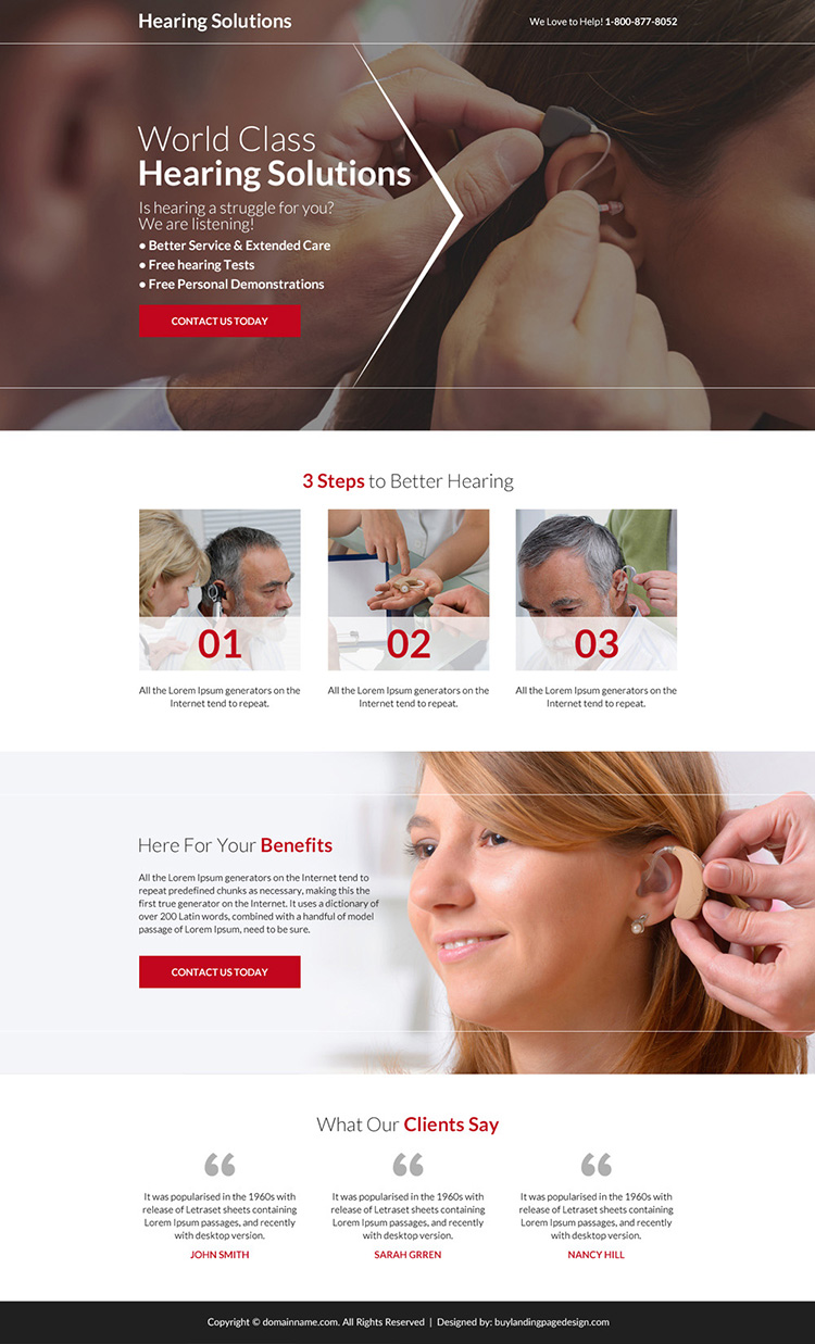 world class hearing solutions responsive landing page design