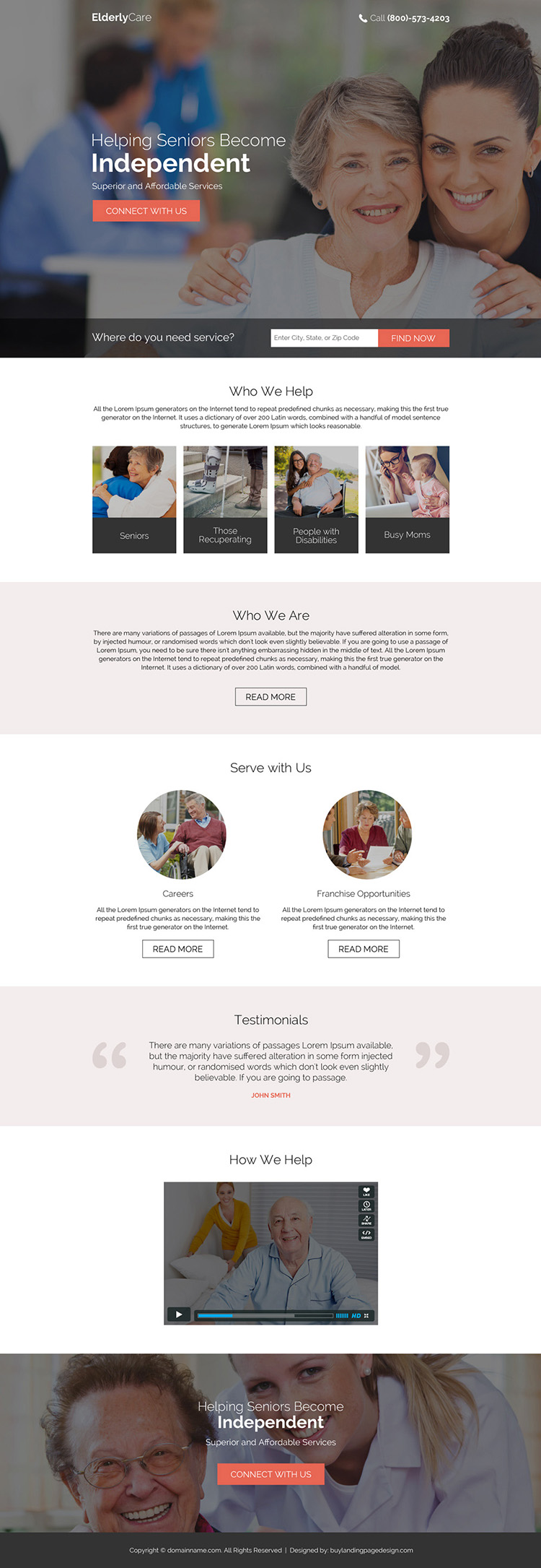 helping seniors become independent responsive landing page