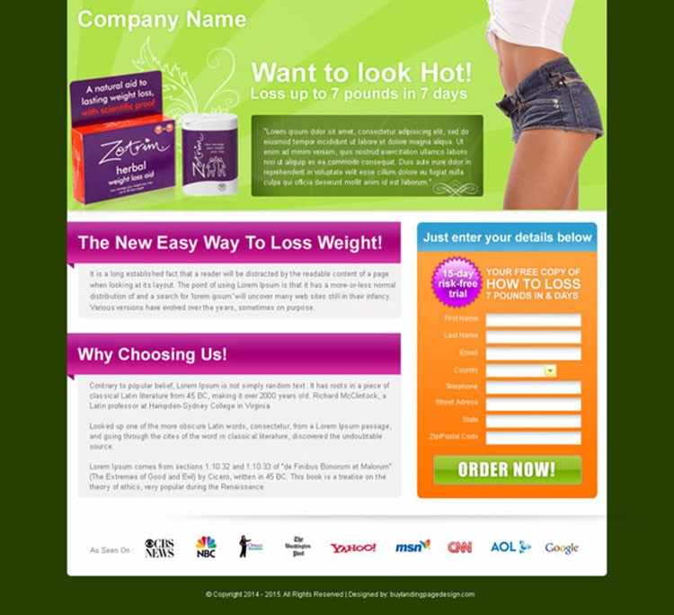 herbal weight loss oil landing page design for sale